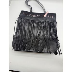 Victoria's Secret Faux Leather Fringe Tote Bag Purse Snap Closure